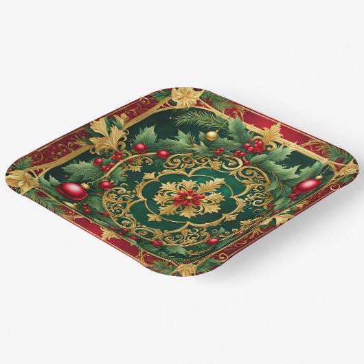 Rood Groen Goud Kerst Papier Bord (Gebogen)