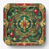 Rood Groen Goud Kerst Papier Bord (Voorkant)
