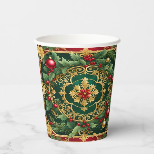 Rood Groen Goud Kerst Papier Cups Papieren Bekers (Achterkant)