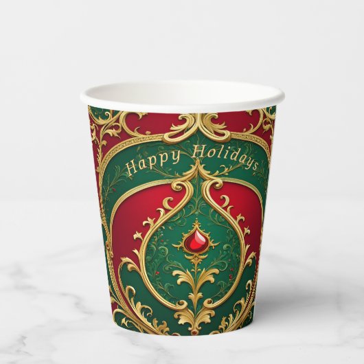Rood Groen Goud Kerst Papier Cups Papieren Bekers (Achterkant)