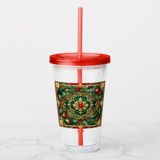 Rood Groen Goud Kerst Vakantie Acryl Tumbler Acryl Drinkbeker (Voorkant)