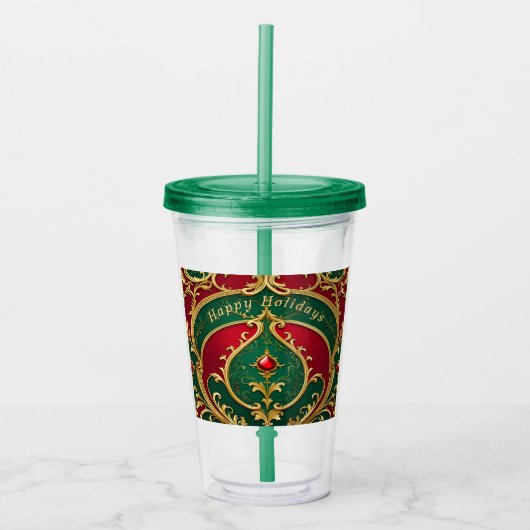 Rood Groen Goud Kerst Vakantie Acryl Tumbler Acryl Drinkbeker (Voorkant)
