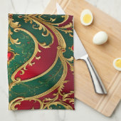 Rood Groen Goud Kerst Vakantie Keuken Handdoek (Quarter Fold)