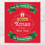 Rood Groen Goud Kerst Wijn Label Wijn Etiket (Enkel label)