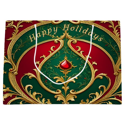 Rood Groen Goud Kerstcadeau Tas Groot Cadeauzakje (Voorkant)