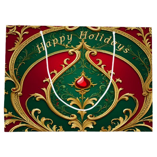 Rood Groen Goud Kerstcadeau Tas Groot Cadeauzakje (Achterkant)