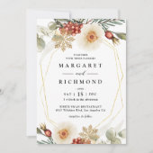 Rood Groen & Goud Kerstkrans Winter Wedding Kaart (Voorkant)