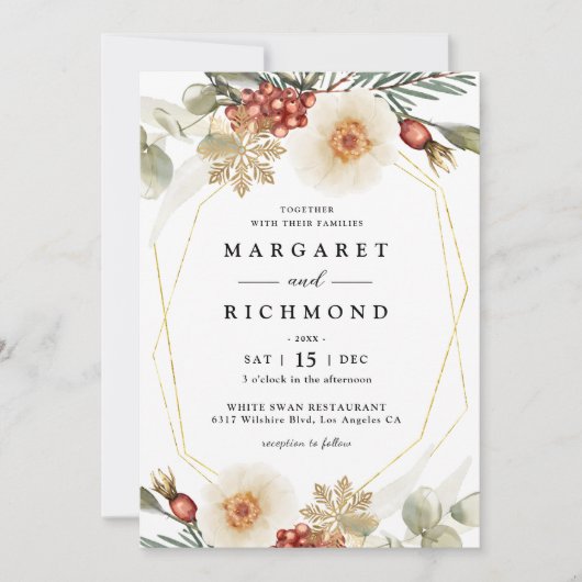 Rood Groen & Goud Kerstkrans Winter Wedding Kaart (Voorkant)