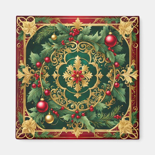 Rood Groen Goud Kerstmagneet Magneet (Voorkant)