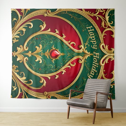Rood Groen Goud Kerstvakantie Achtergrond Wandkleed (In Situ (horizontaal))