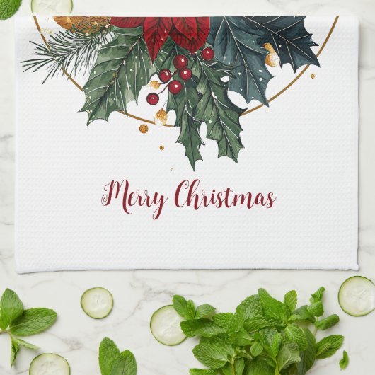 Rood Groen Goud Kerstvakantie Floral Botanicals Theedoek (Gevouwen)