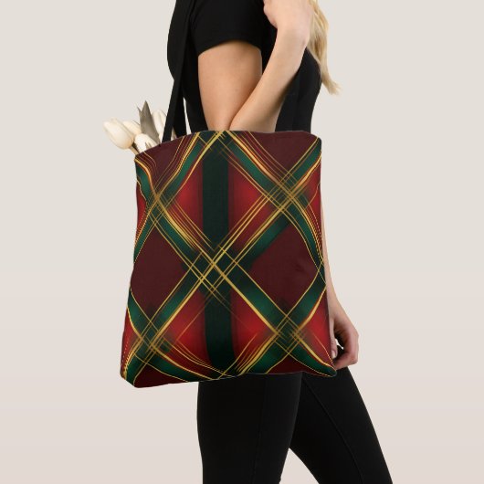 ROOD GROEN GOUD KERSTVAKANTIE PLAID PATRONEN TOTE BAG (Dichtbij)
