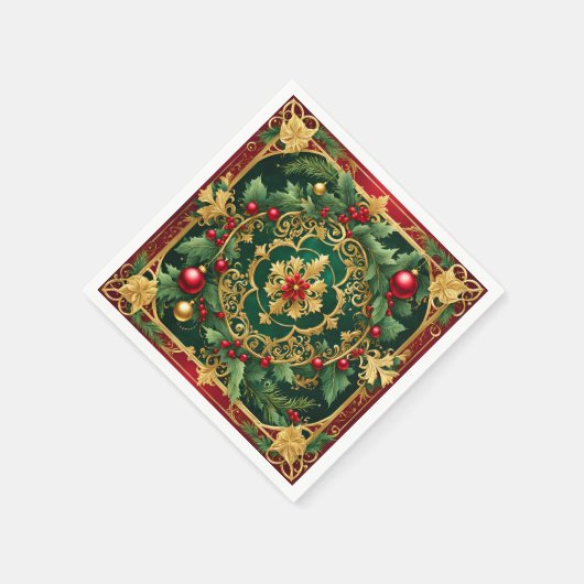 Rood Groen Goud Kerstvakantie Servet (Hoek)