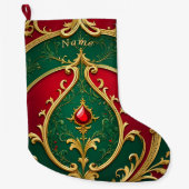 Rood Groen Goud Kerstvakantie Stocking Grote Kerstsok (Voorkant)