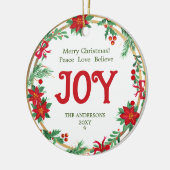 Rood Groen Goud Krans Joy Modern Vrolijk Kerstfees Keramisch Ornament (Links)