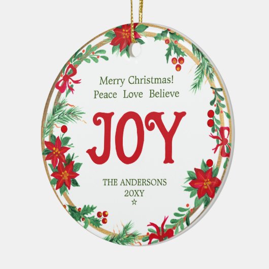 Rood Groen Goud Krans Joy Modern Vrolijk Kerstfees Keramisch Ornament (Links)