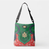 Rood, Groen & Goud Mystic Lotus Aziatisch Abstract Crossbody Tas (Voorkant)
