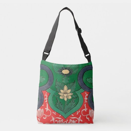Rood, Groen & Goud Mystic Lotus Aziatisch Abstract Crossbody Tas (Voorkant)
