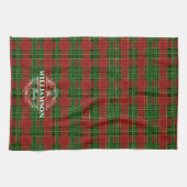 Rood Groen Goud Plaid Tartan Kerst Monogram Theedoek (Horizontaal)