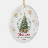 Rood Groen Goud Sneeuwvlok Baby 1e Kerstmis Keramisch Ornament (Rechts)