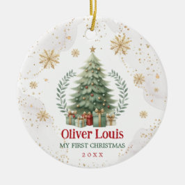 Rood Groen Goud Sneeuwvlok Baby 1e Kerstmis Keramisch Ornament