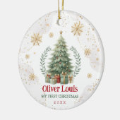 Rood Groen Goud Sneeuwvlok Baby 1e Kerstmis Keramisch Ornament (Links)