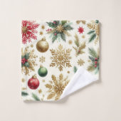 Rood Groen Goud Sneeuwvlok Bloemenvakantie Bad Handdoek (Wasdoekje)