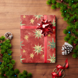 Rood Groen Goud Sterren Kerst Cadeaupapier