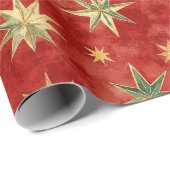 Rood Groen Goud Sterren Kerst Cadeaupapier (Rol Hoek)