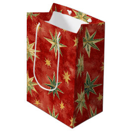 Rood Groen Goud Sterren Kerstmis Medium Cadeauzakje