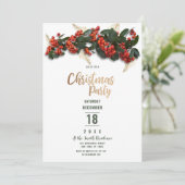 Rood groen goud veenbessen bladeren winter Kerstmi Kaart (Staand voorkant)