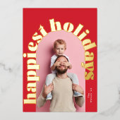 Rood Groen Goud Vetgedrukte Tekst Arch Foto Kerstm Folie Feestdagenkaart (Voorkant)