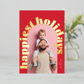 Rood Groen Goud Vetgedrukte Tekst Arch Foto Kerstm Folie Feestdagenkaart (Staand Voorkant)