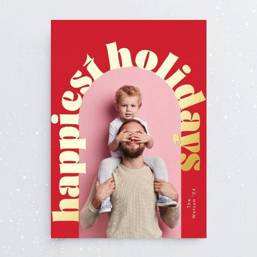 Rood Groen Goud Vetgedrukte Tekst Arch Foto Kerstm Folie Feestdagenkaart