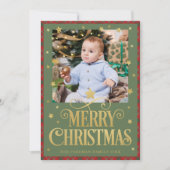 Rood Groen Goud Vrolijk Kerstkaart (Voorkant)