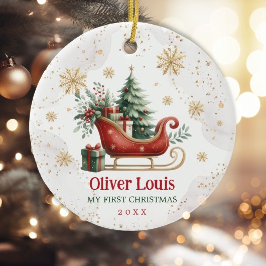 Rood Groen Goud Winterslee Baby 1e Kerstmis Keramisch Ornament