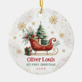 Rood Groen Goud Winterslee Baby 1e Kerstmis Keramisch Ornament (Voorkant)