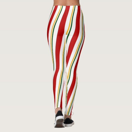 Rood Groen Goud Wit Candy Cane Stripes Kerstmis Leggings (Achterkant)