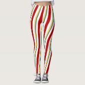 Rood Groen Goud Wit Candy Cane Stripes Kerstmis Leggings (Voorkant)