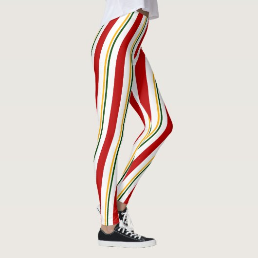 Rood Groen Goud Wit Candy Cane Stripes Kerstmis Leggings (Rechts)