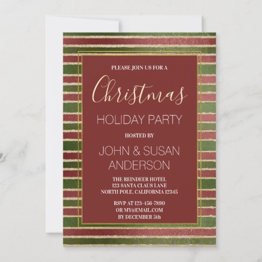 Rood Groen - Gouden Folie Kerstfeest Uitnodiging (Voorkant)