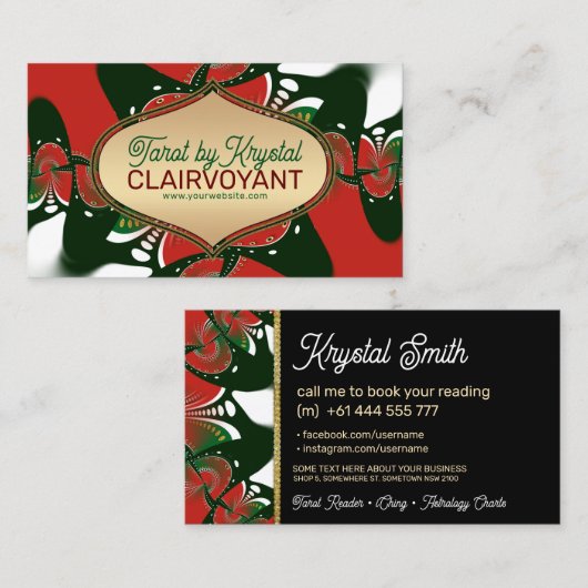Rood Groen Gouden Godin Tarot Visitekaartjes (Voorkant / Achterkant)