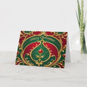 Rood Groen Gouden Sierlijke Kerstkaart Kaart