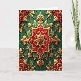 Rood Groen Gouden Sierlijke Kerstkaart Kaart