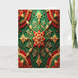 Rood Groen Gouden Sierlijke Kerstkaart Kaart