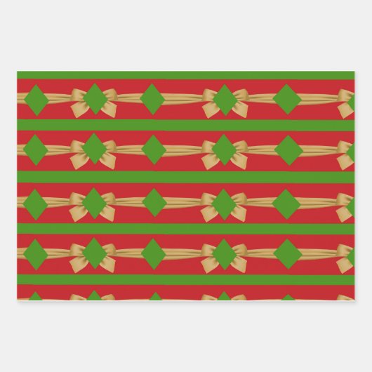Rood groen gouden strikken kerst inpakpapier vel (Voorkant 2)