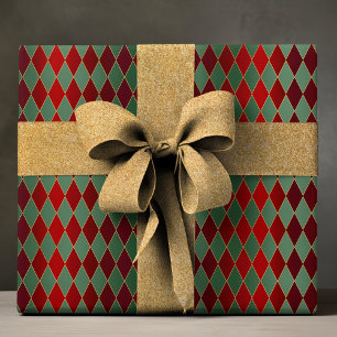 Rood groen harlekijn luxe kerstpatroon cadeaupapier