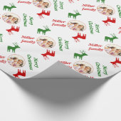 Rood, groen hert en naam kerstfeestfoto cadeaupapier (Hoek)
