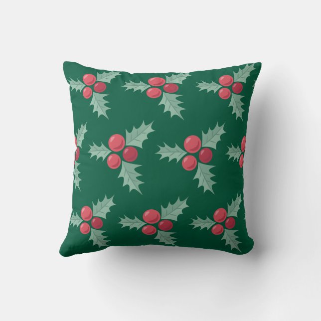 Rood/Groen Holly bessen patroon Kussen (Achterkant)