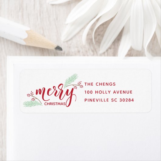 Rood & Groen Holly en dennen Kerstmis Adres Etiket (Insitu)